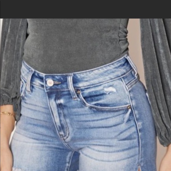 High Waist Rise Medium Wash Distressed Frayed Denim Jeans Shorts XS-L - Picture 2 of 8